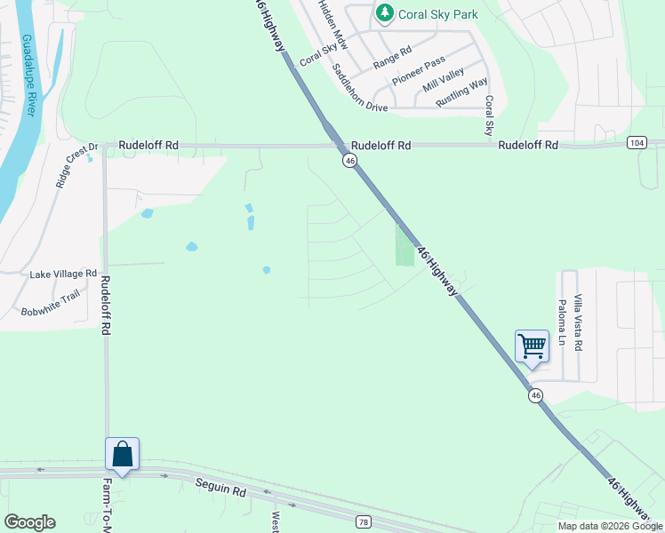 map of restaurants, bars, coffee shops, grocery stores, and more near 2872 Texas 46 in Seguin
