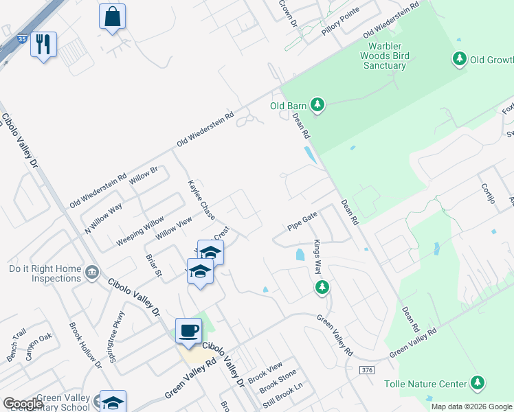 map of restaurants, bars, coffee shops, grocery stores, and more near 129 Blue Willow in Cibolo