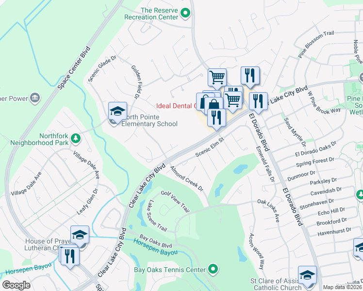 map of restaurants, bars, coffee shops, grocery stores, and more near 3130 Cherry Mill Court in Houston