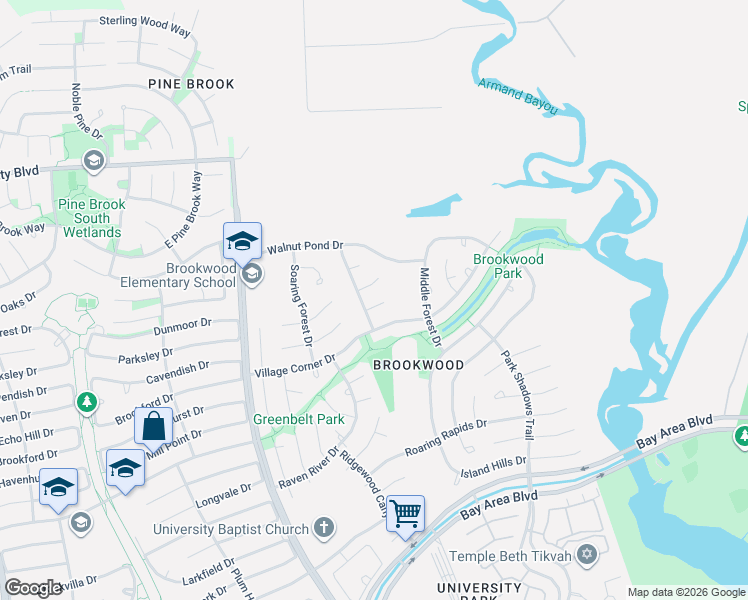 map of restaurants, bars, coffee shops, grocery stores, and more near 4115 Lake Falls Court in Houston