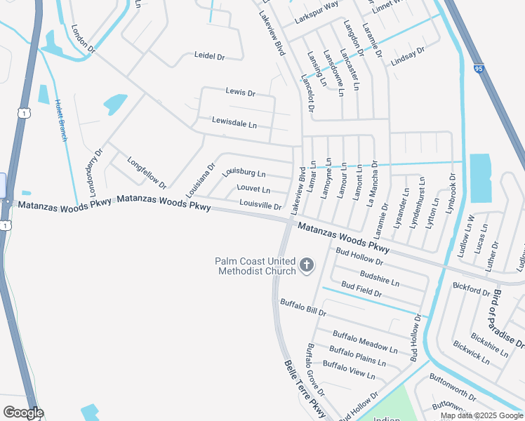 map of restaurants, bars, coffee shops, grocery stores, and more near 34 Louisville Drive in Palm Coast