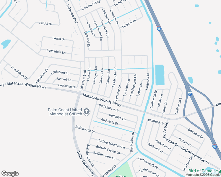 map of restaurants, bars, coffee shops, grocery stores, and more near 45 La Mancha Drive in Palm Coast