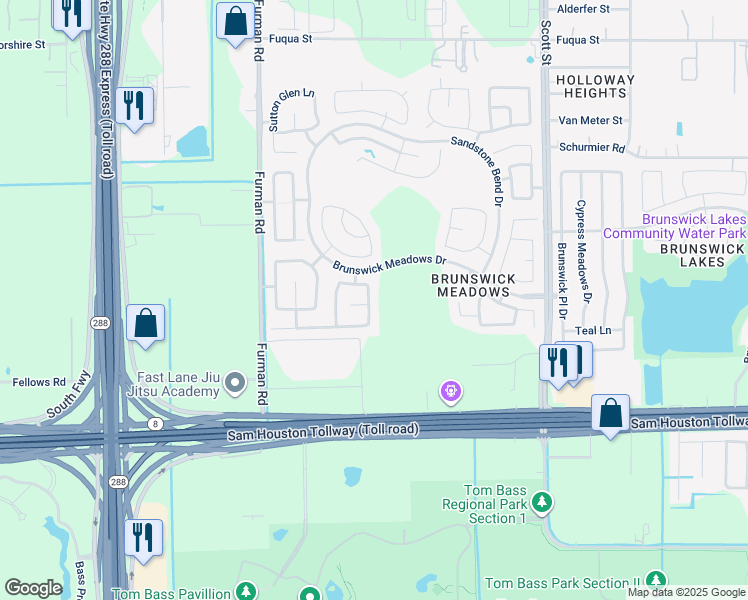 map of restaurants, bars, coffee shops, grocery stores, and more near 14427 Benningcrest Lane in Houston