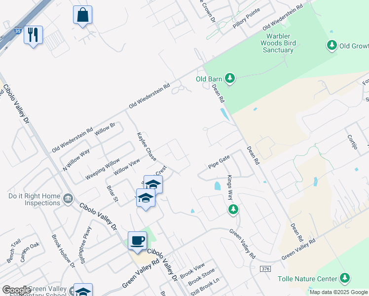map of restaurants, bars, coffee shops, grocery stores, and more near 129 Blue Willow in Cibolo