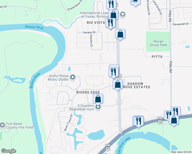 map of restaurants, bars, coffee shops, grocery stores, and more near 519 Clear Point Court in Richmond