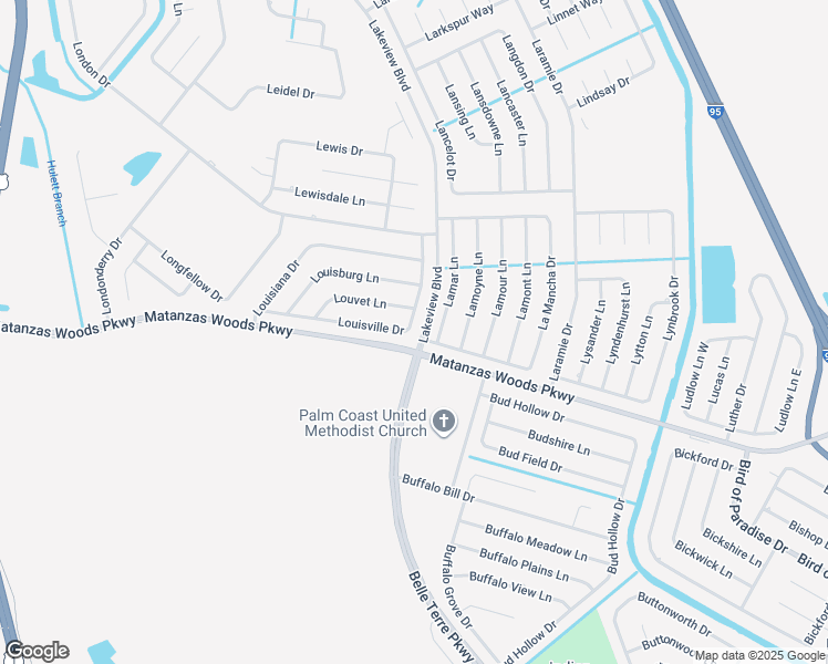 map of restaurants, bars, coffee shops, grocery stores, and more near 46 Louisville Drive in Palm Coast