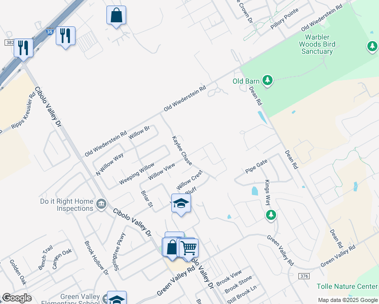 map of restaurants, bars, coffee shops, grocery stores, and more near 173 Kaylee Chase in Cibolo