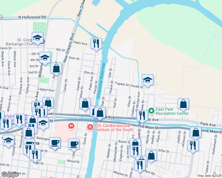 map of restaurants, bars, coffee shops, grocery stores, and more near 1298 Katherine Street in Houma