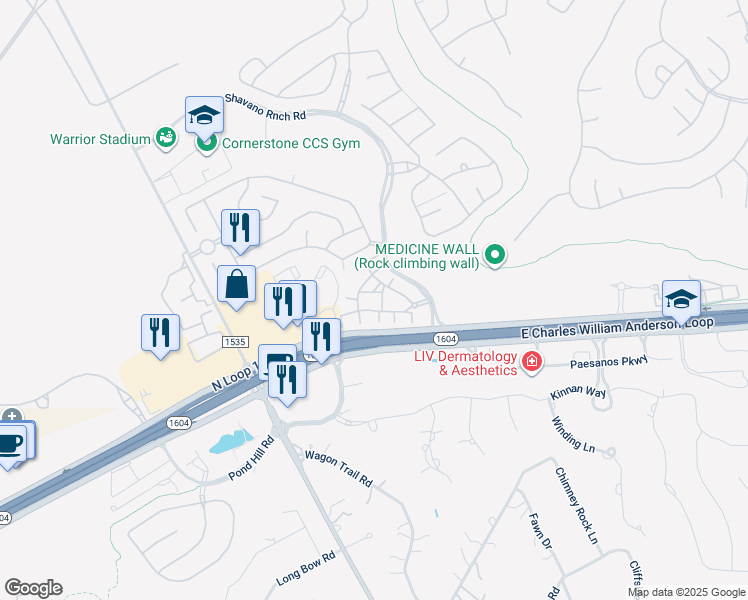 map of restaurants, bars, coffee shops, grocery stores, and more near in San Antonio