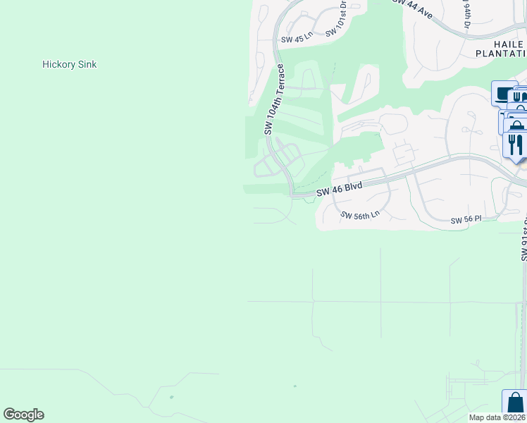 map of restaurants, bars, coffee shops, grocery stores, and more near 10525 Southwest 55 Place in Gainesville