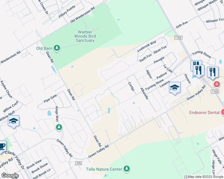 map of restaurants, bars, coffee shops, grocery stores, and more near 208 Bee Caves Cove in Cibolo