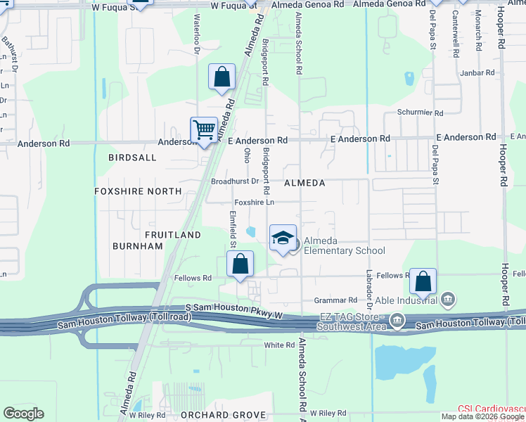 map of restaurants, bars, coffee shops, grocery stores, and more near 14110 Bridgeport Road in Houston