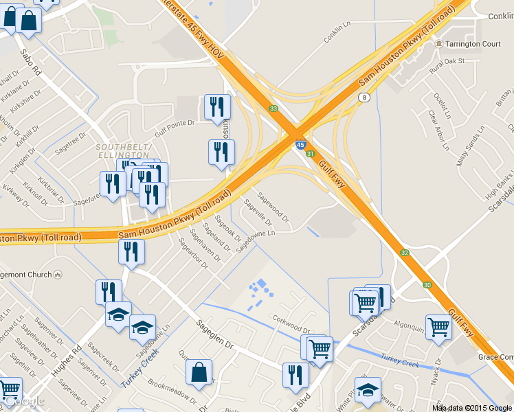 map of restaurants, bars, coffee shops, grocery stores, and more near 11223 Sageville Dr in Houston