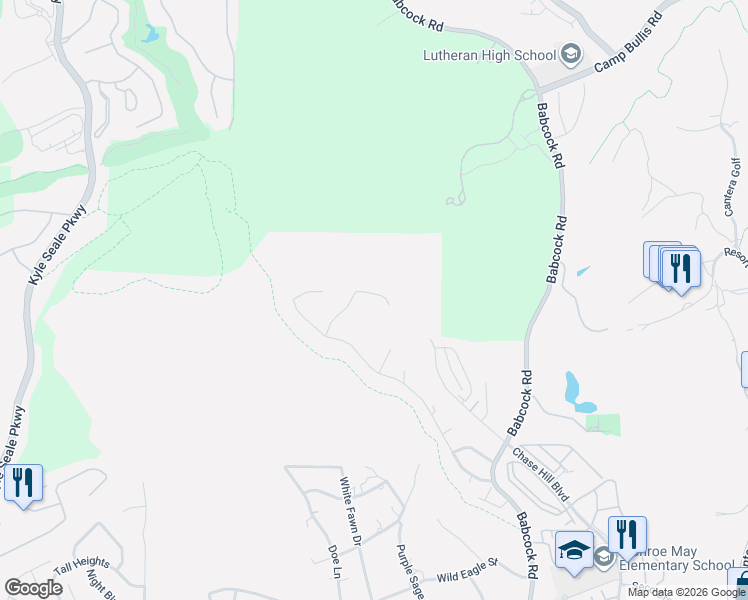 map of restaurants, bars, coffee shops, grocery stores, and more near 16854 Mossford in San Antonio