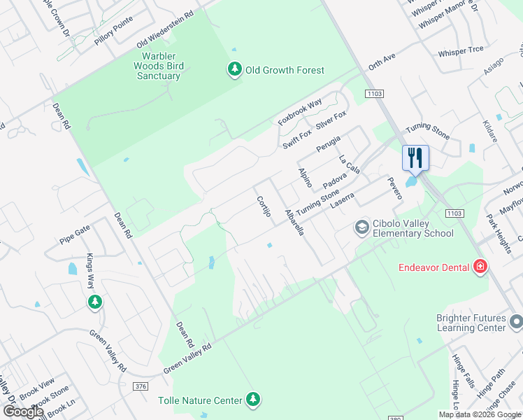 map of restaurants, bars, coffee shops, grocery stores, and more near 325 Cortijo in Cibolo