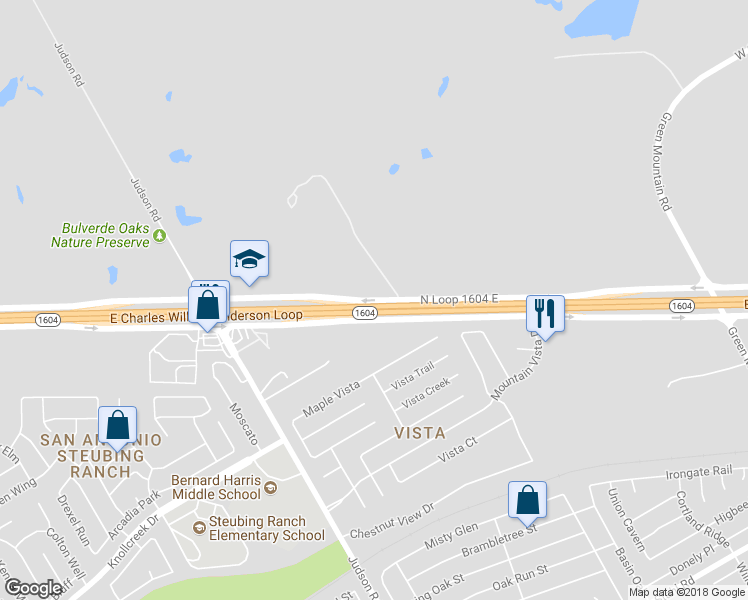 map of restaurants, bars, coffee shops, grocery stores, and more near 5603 North Loop 1604 West in San Antonio