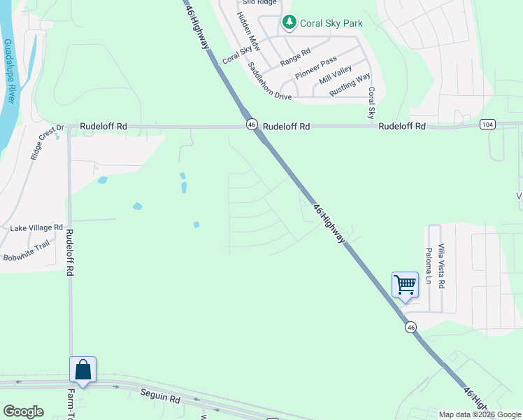 map of restaurants, bars, coffee shops, grocery stores, and more near 1144 Amber Lake in Seguin