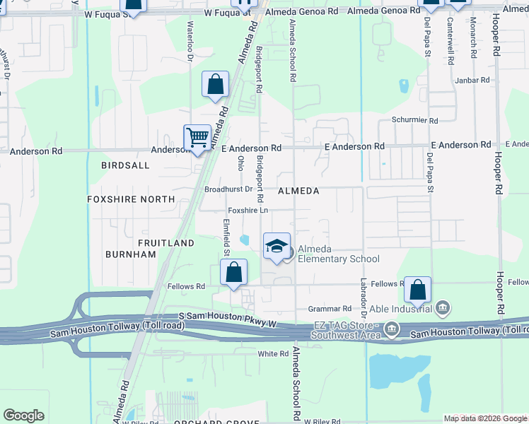 map of restaurants, bars, coffee shops, grocery stores, and more near 14110 Bridgeport Road in Houston