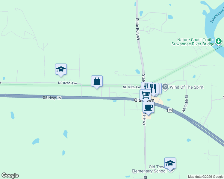 map of restaurants, bars, coffee shops, grocery stores, and more near 2559 Southeast 19 Highway in Old Town