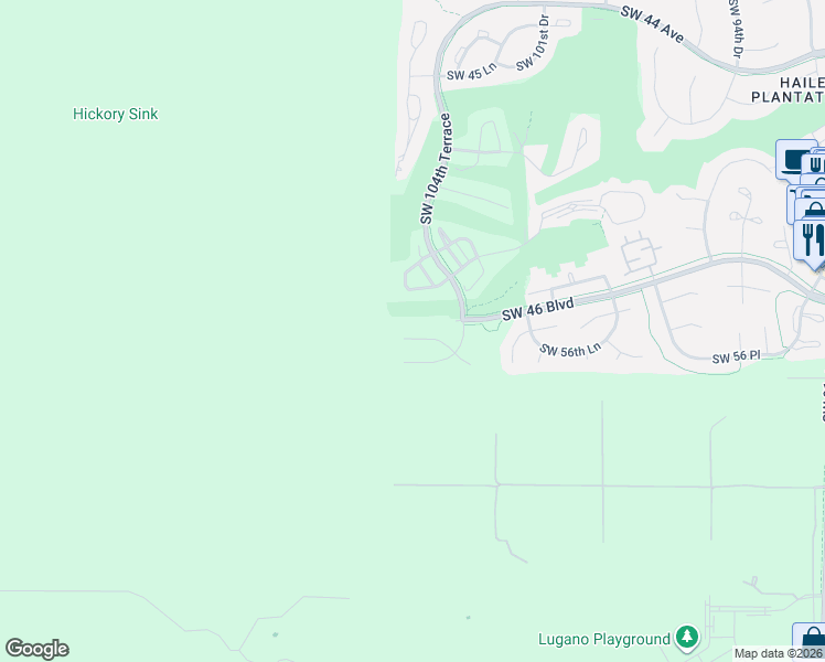 map of restaurants, bars, coffee shops, grocery stores, and more near 10610 Southwest 55 Place in Gainesville