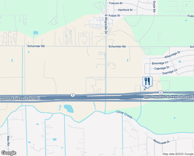 map of restaurants, bars, coffee shops, grocery stores, and more near 14220 South Wayside Drive in Houston
