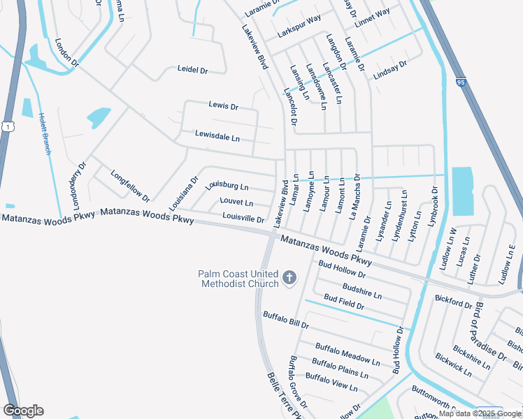 map of restaurants, bars, coffee shops, grocery stores, and more near 46 Louisville Drive in Palm Coast