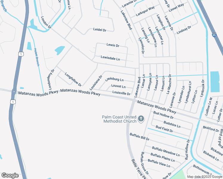 map of restaurants, bars, coffee shops, grocery stores, and more near 24 Louisville Drive in Palm Coast