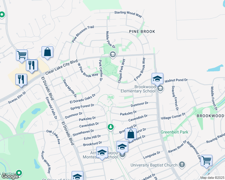 map of restaurants, bars, coffee shops, grocery stores, and more near 4303 Evergreen Elm Court in Houston