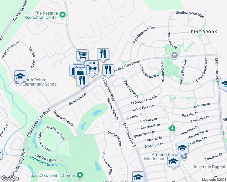 map of restaurants, bars, coffee shops, grocery stores, and more near 3915 Cinnamon Fern Court in Houston