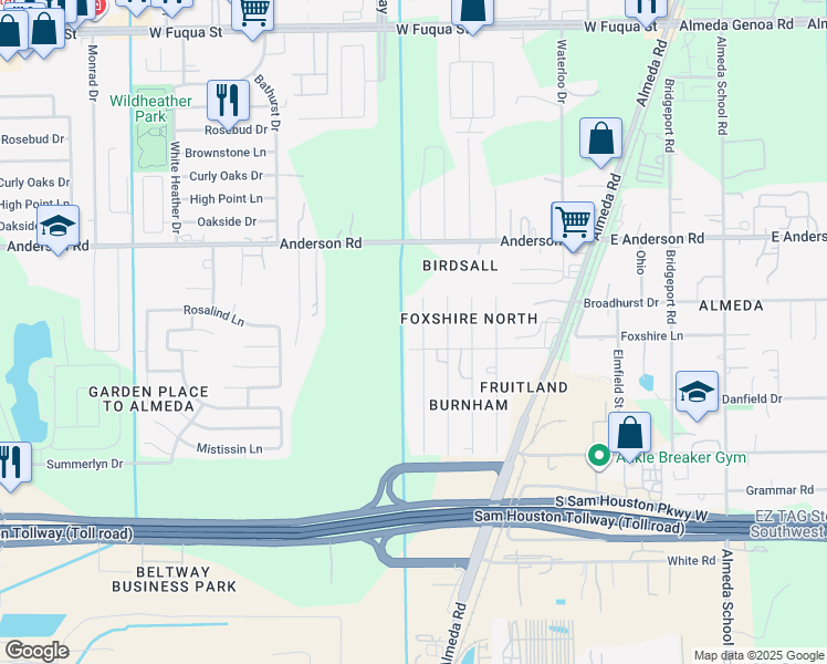 map of restaurants, bars, coffee shops, grocery stores, and more near 505 West Foxshire Lane in Houston