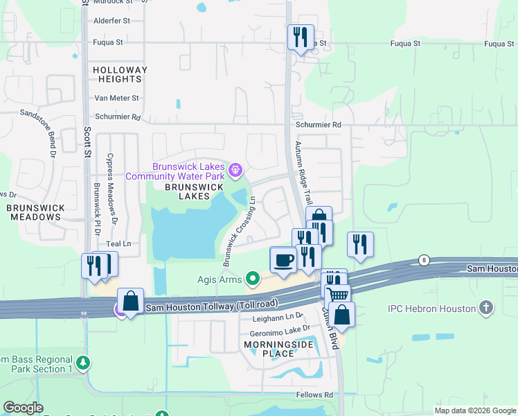 map of restaurants, bars, coffee shops, grocery stores, and more near 4002 Portman Glen Lane in Houston