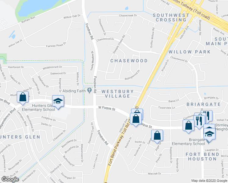 map of restaurants, bars, coffee shops, grocery stores, and more near 7706 Sign Street in Missouri City