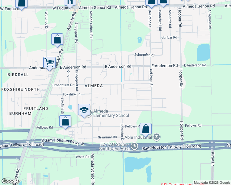 map of restaurants, bars, coffee shops, grocery stores, and more near 14001 Sewalk Street in Houston