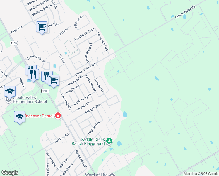 map of restaurants, bars, coffee shops, grocery stores, and more near 222 Holland Park in Schertz
