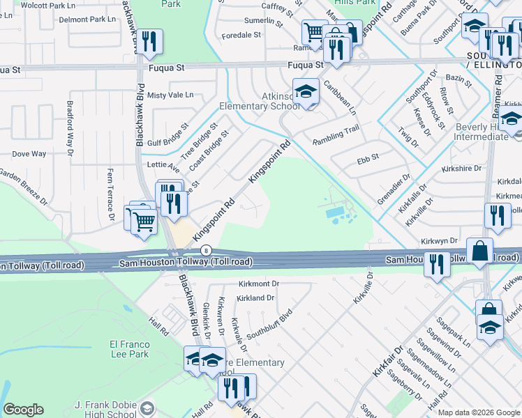 map of restaurants, bars, coffee shops, grocery stores, and more near 11131 Valley Kings Drive in Houston