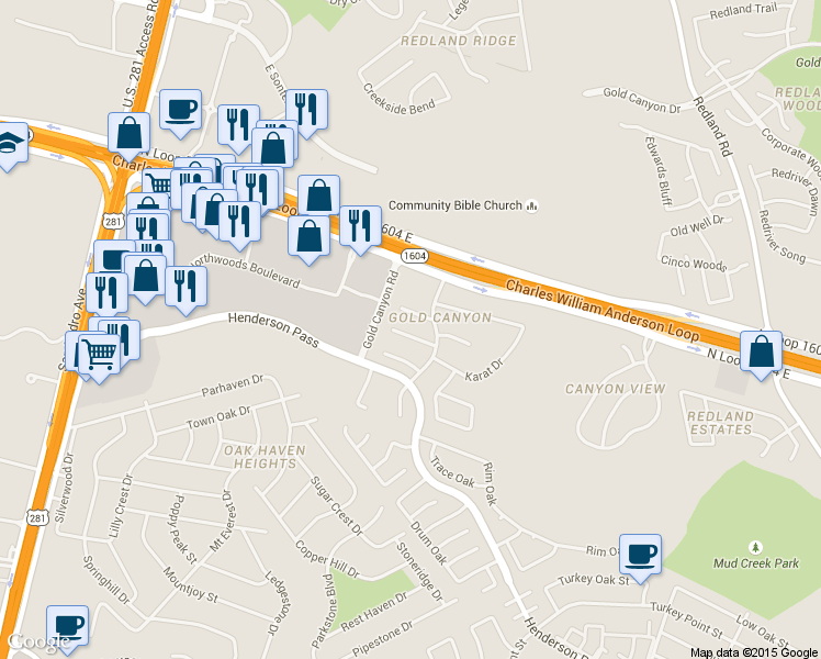 map of restaurants, bars, coffee shops, grocery stores, and more near 2223 Sapphire Oak in San Antonio
