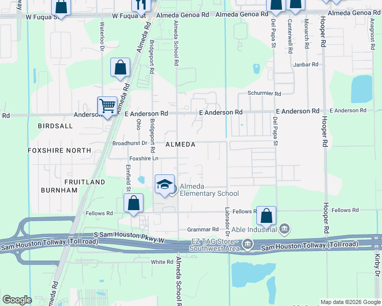 map of restaurants, bars, coffee shops, grocery stores, and more near 223 Broadhurst Drive in Houston