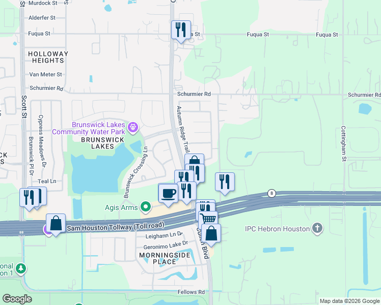 map of restaurants, bars, coffee shops, grocery stores, and more near 4118 Mineral Haven Drive in Houston