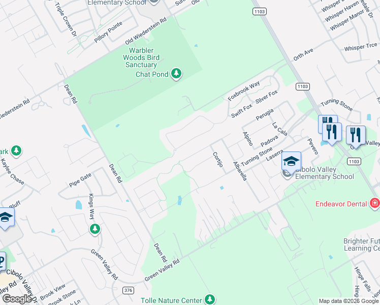 map of restaurants, bars, coffee shops, grocery stores, and more near 225 Bee Caves Cove in Cibolo
