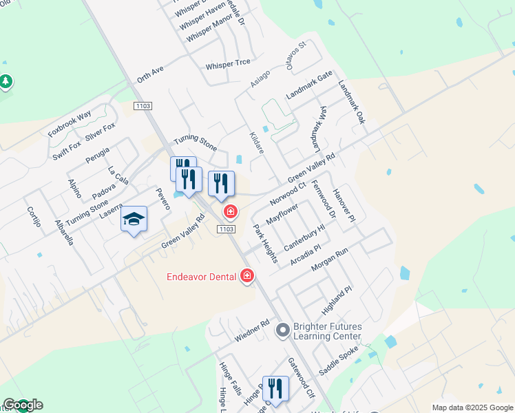 map of restaurants, bars, coffee shops, grocery stores, and more near 218 Norwood Court in Schertz