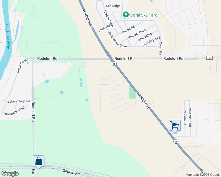 map of restaurants, bars, coffee shops, grocery stores, and more near 2998 Texas 46 in Seguin