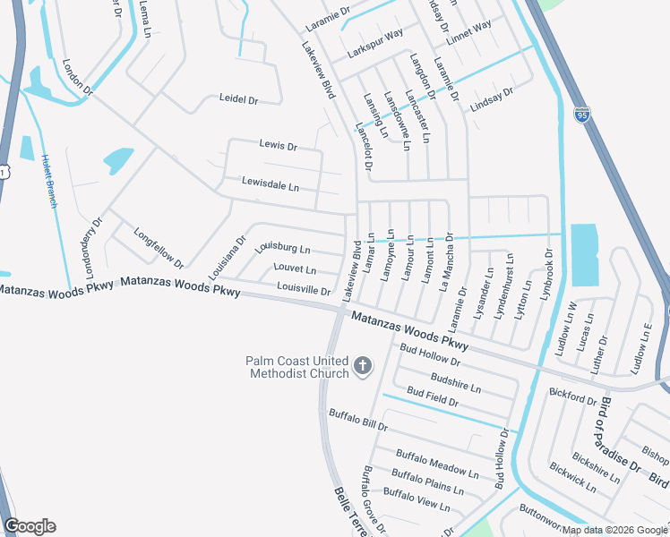 map of restaurants, bars, coffee shops, grocery stores, and more near 42 Louisburg Lane in Palm Coast