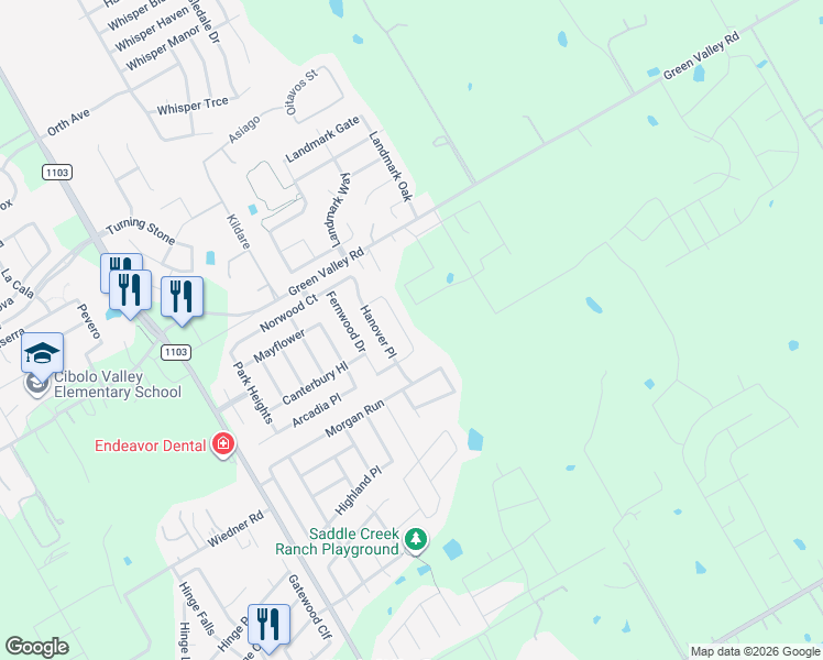map of restaurants, bars, coffee shops, grocery stores, and more near 222 Holland Park in Schertz