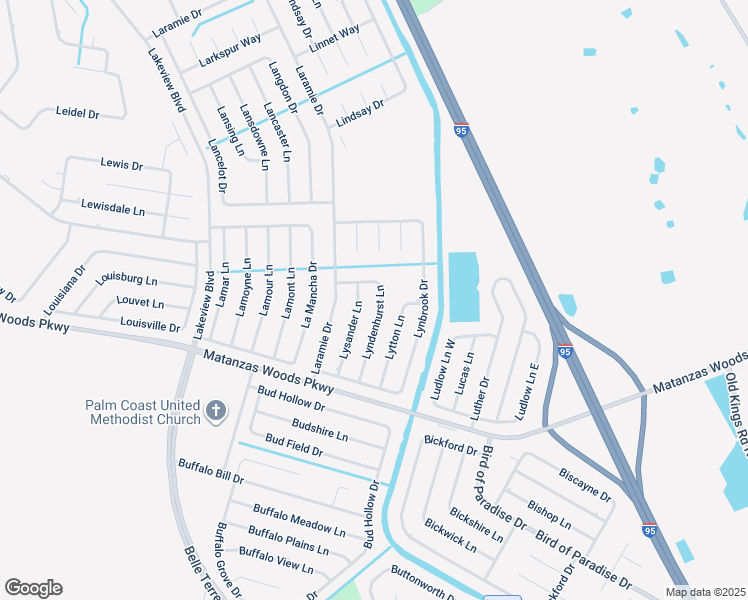 map of restaurants, bars, coffee shops, grocery stores, and more near 25 Lyndenhurst Lane in Palm Coast