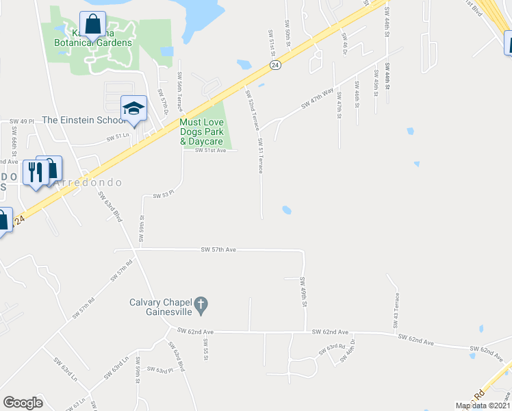 map of restaurants, bars, coffee shops, grocery stores, and more near 5308 Southwest 51 Terrace in Gainesville