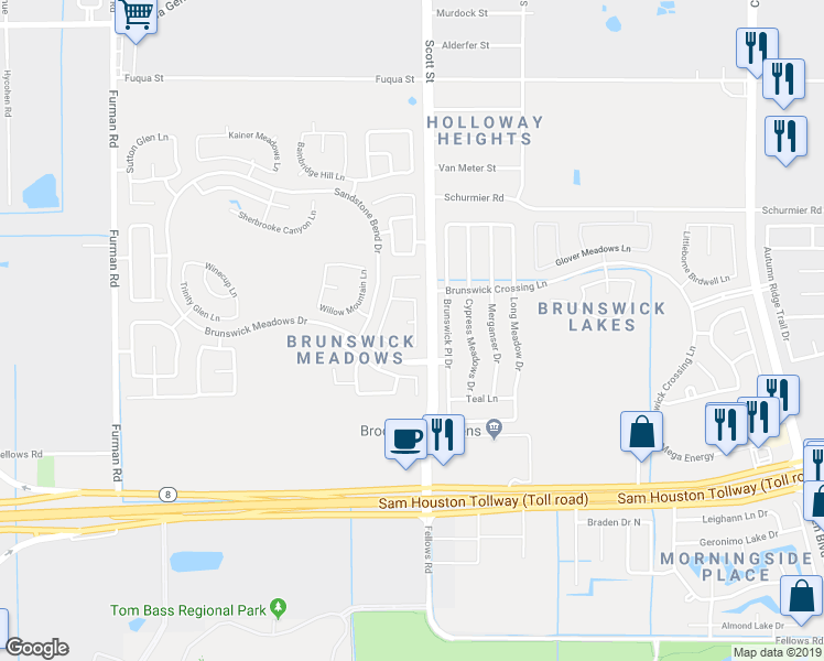 map of restaurants, bars, coffee shops, grocery stores, and more near 3418 Chateaucrest Court in Houston