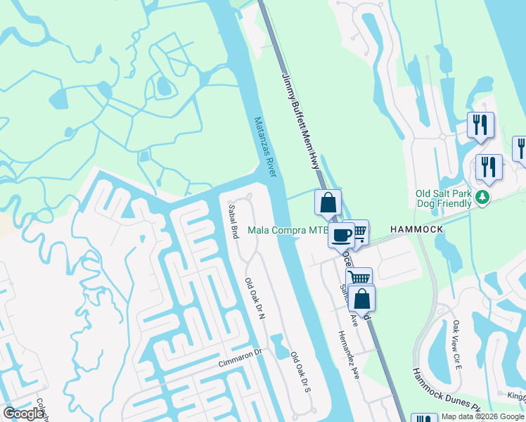map of restaurants, bars, coffee shops, grocery stores, and more near 18 Sable Bend in Palm Coast