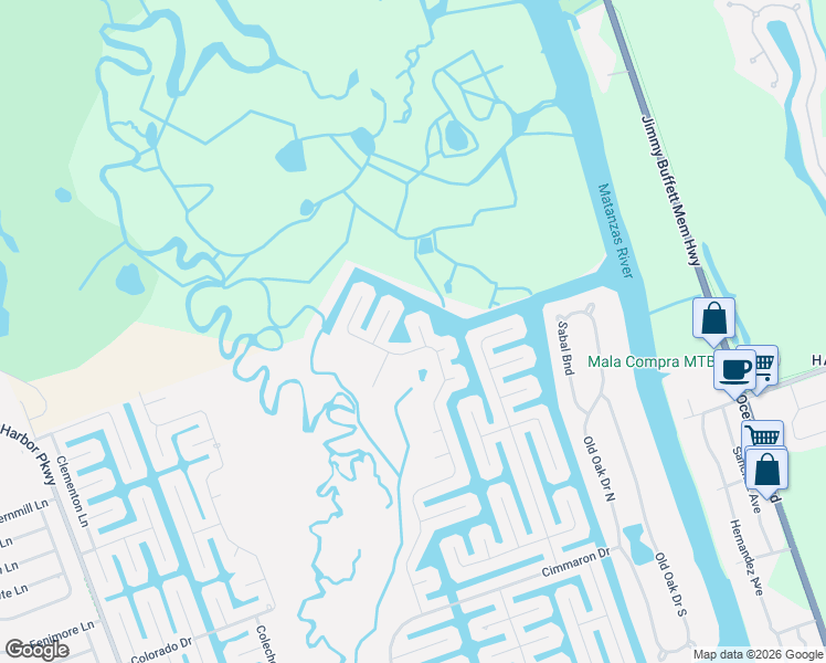 map of restaurants, bars, coffee shops, grocery stores, and more near 10 Chinook Court in Palm Coast