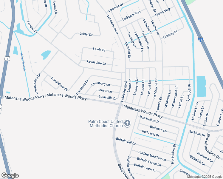 map of restaurants, bars, coffee shops, grocery stores, and more near 25 Louvet Lane in Palm Coast