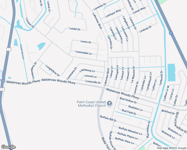 map of restaurants, bars, coffee shops, grocery stores, and more near 21 Louvet Lane in Palm Coast